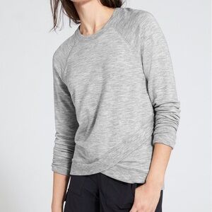 Athleta Criss Cross Hem Gray Long Sleeve Women's Top, Size SP